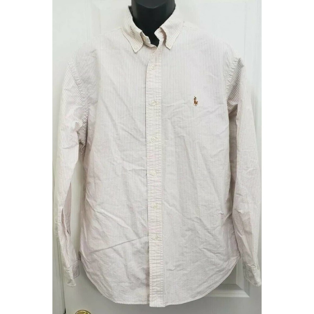 Ralph Lauren Mens Collared Classic Fit Pink Striped Button Front Shirt Sz Large